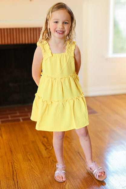 Kids Joyful Canary Tiered Ruffle Sleeveless Dress