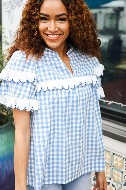 Cotton Blue Gingham Top