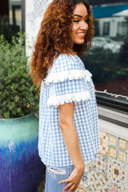 Cotton Blue Gingham Top