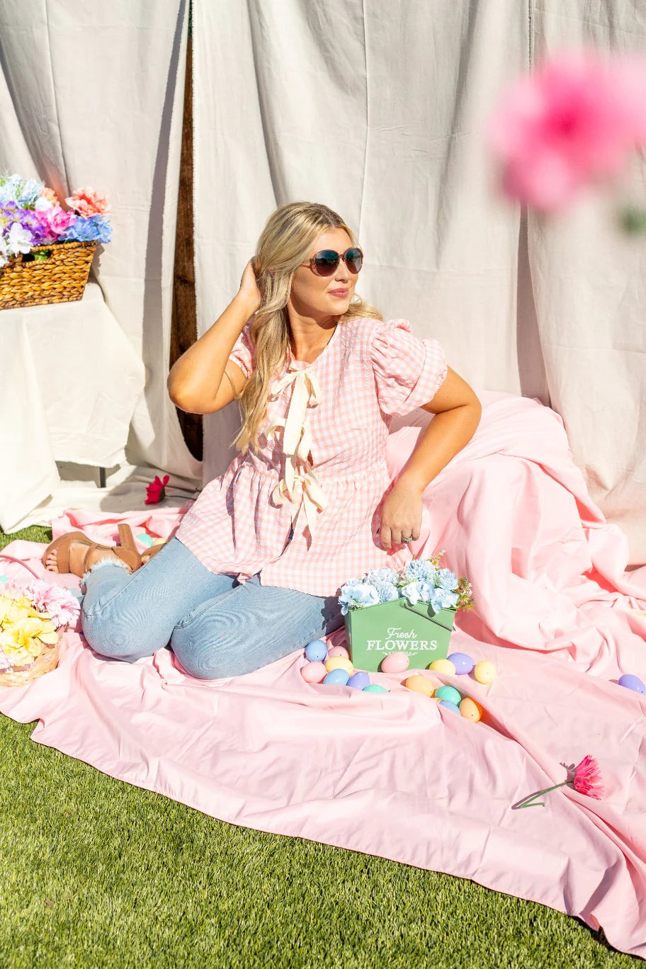 The Sunday Picnic Gingham Blouse with Bows