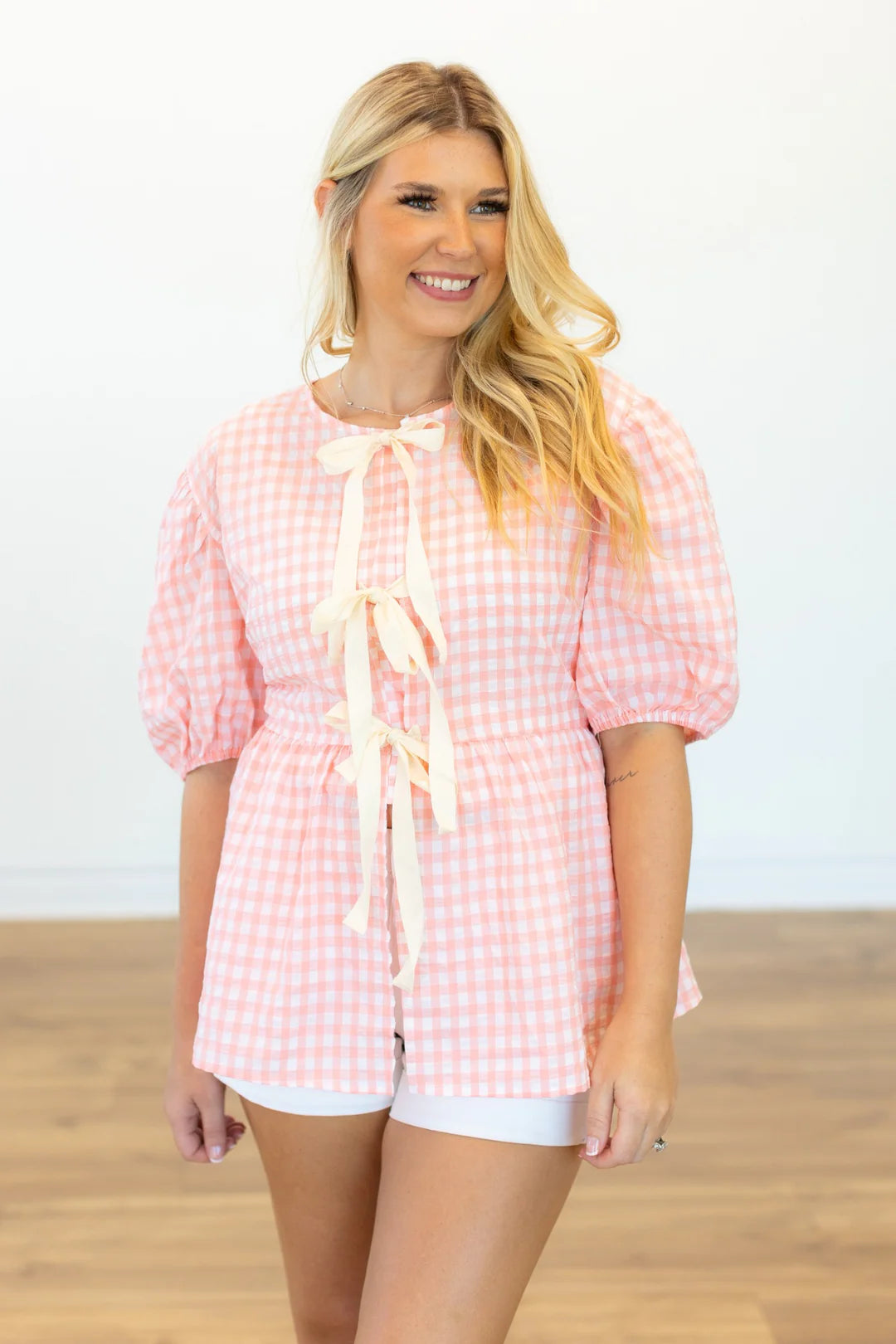 The Sunday Picnic Gingham Blouse with Bows