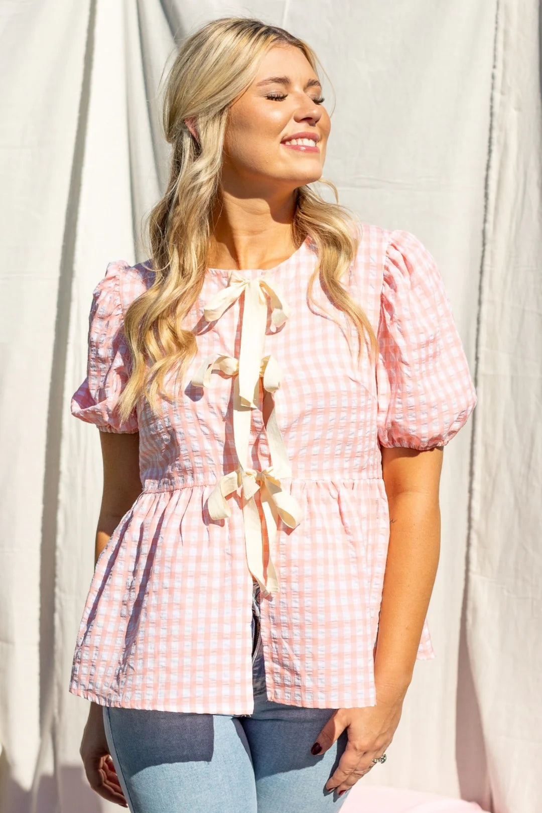 The Sunday Picnic Gingham Blouse with Bows