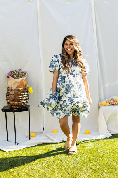 Blue/Ivory Willow Mini Cotton Dress