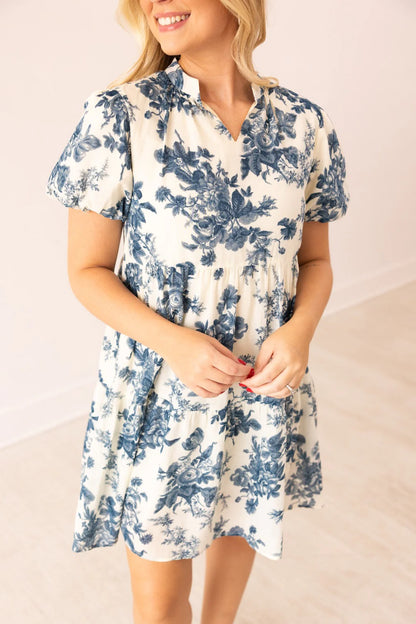 Blue/Ivory Willow Mini Cotton Dress