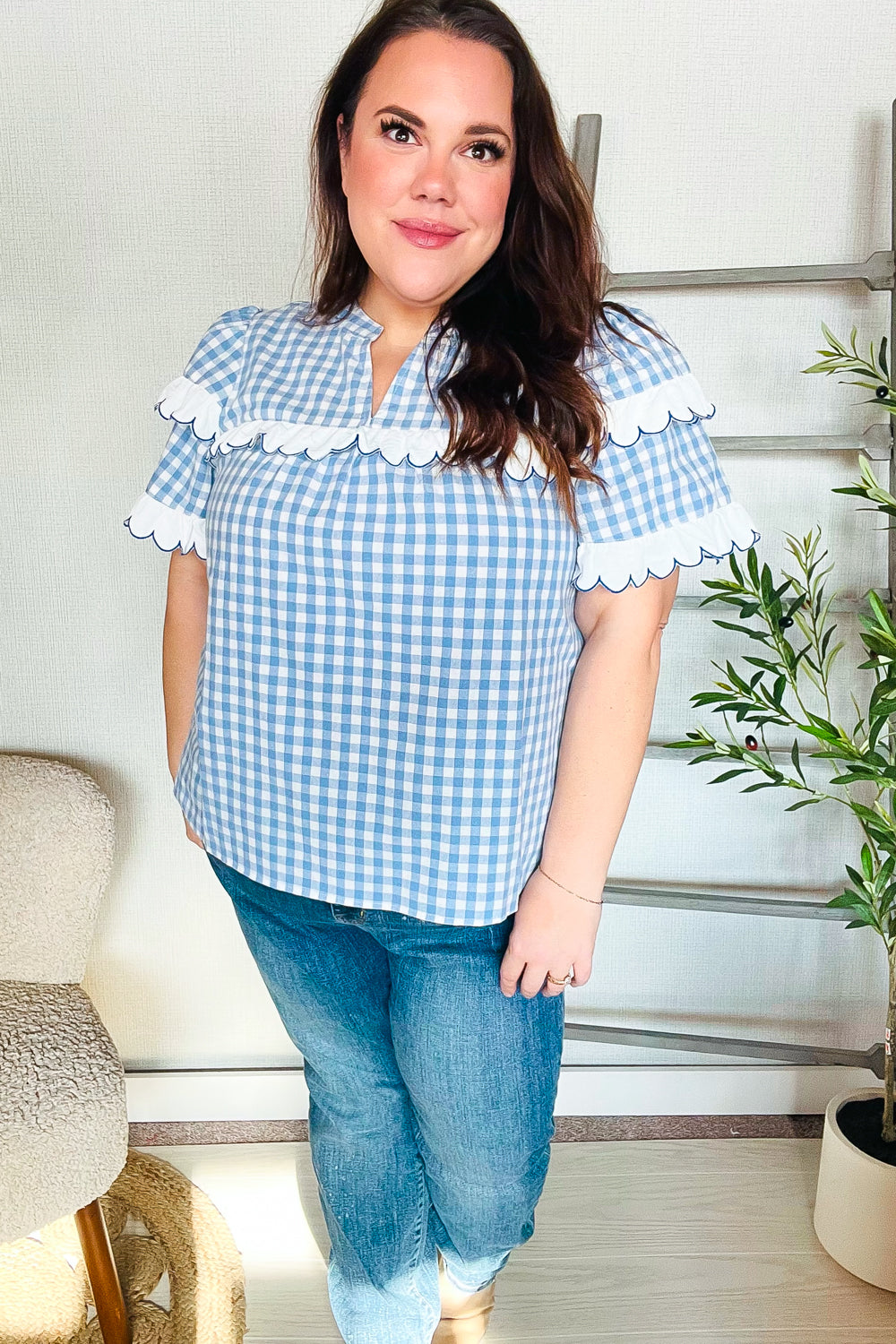 Cotton Blue Gingham Top