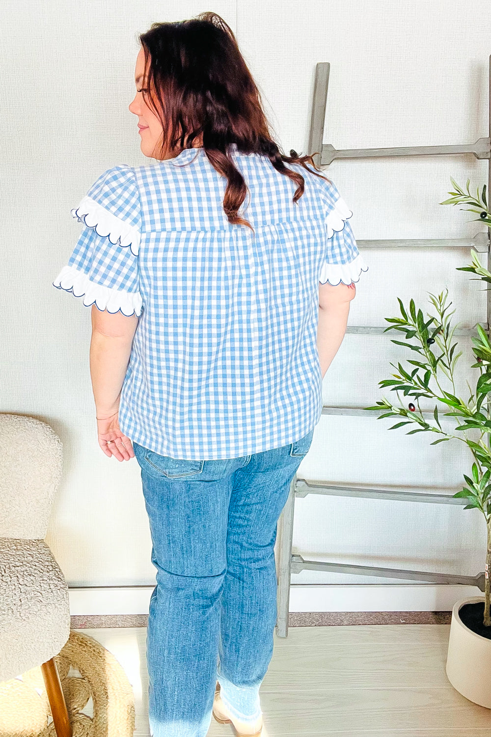 Cotton Blue Gingham Top