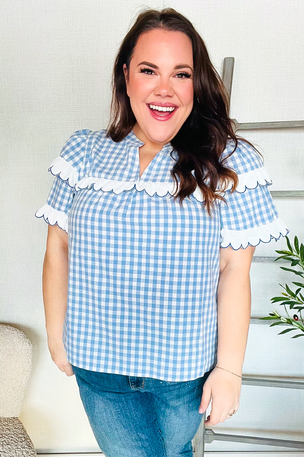 Cotton Blue Gingham Top